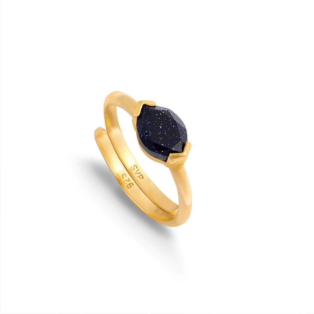 SVP Siren Blue Sunstone Gold Adjustable Ring